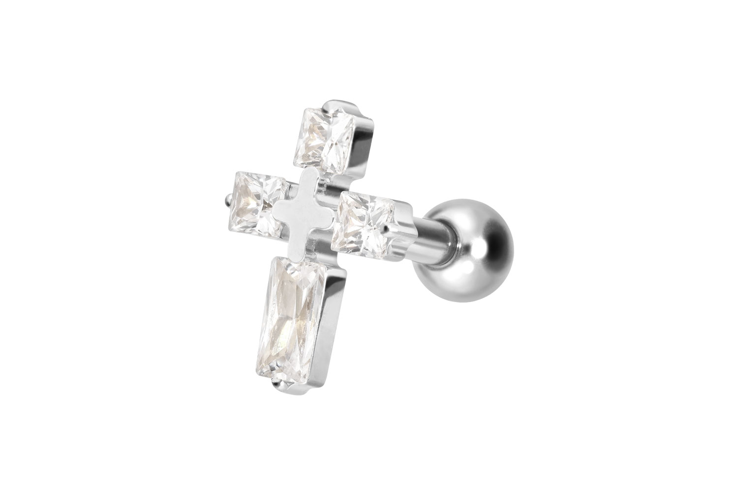 Titan Ohrpiercing mit Innengewinde KRISTALLKREUZ